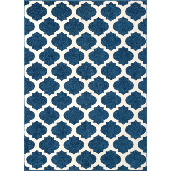 Wrought Studio Rubino Contemporary Trellis Geometric Navy Blue Area Rug